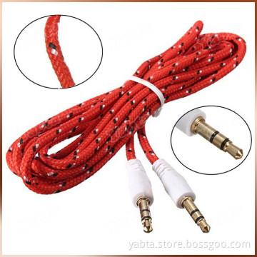Multi Color 3.5mm 4-pole Jack Male to Male Stereo Fabric Braided Audio Aux Cable Cord for IPod iphone Headphone